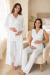 Effortt 5064 Ekru Sıfır Kol Dantelli Sabahlıklı Lohusa Pijama Takımı